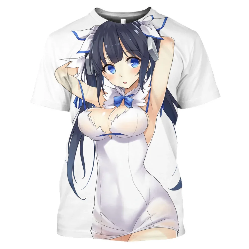 Danmachi Hestia Anime Sexy Girl 3D Print Summer t-shirt o-collo da uomo Casual manica corta Pullover oversize moda uomo abbigliamento