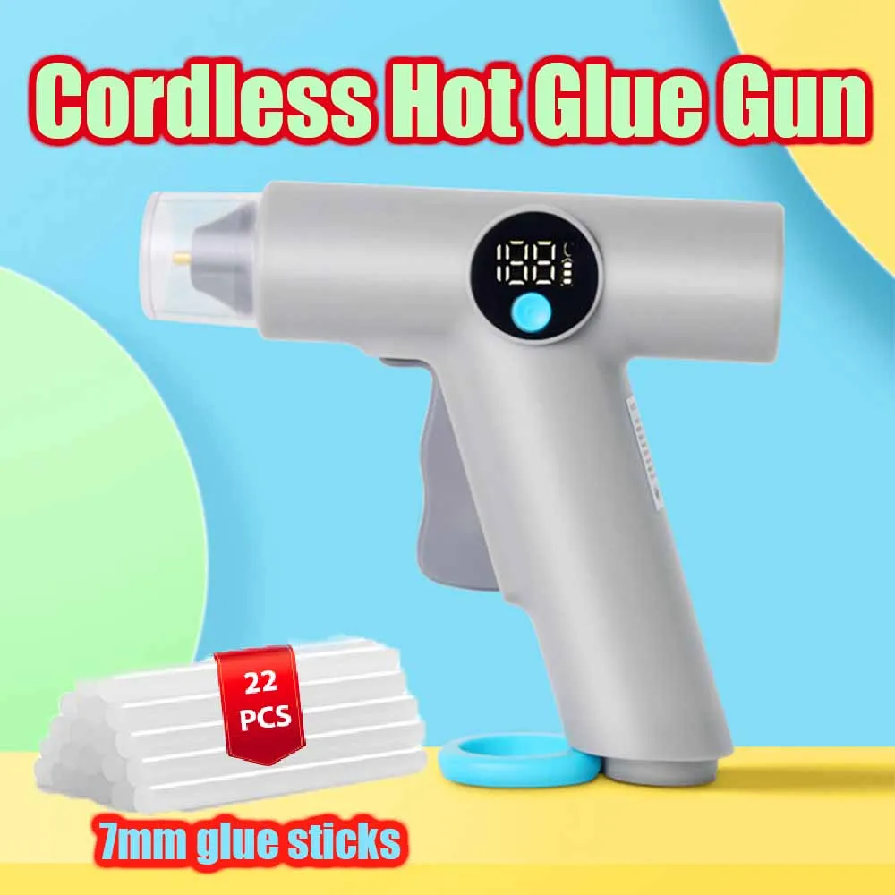 Pistolet à colle chaude sans fil avec lumière LED, batterie au Lithium 2500mAh et affichage de la température, charge de Type C, outils d'artisanat ménager