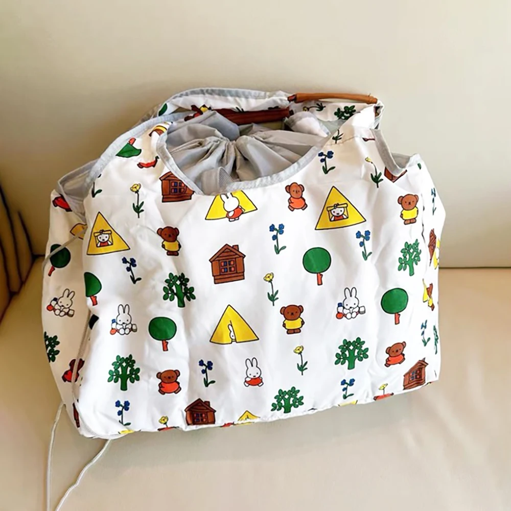 Urocza torba na zakupy z Miffy, kreskówkowy królik, nadruk, duża pojemność, sznurkowa, przenośna, torba wielokrotnego użytku, prezent dla dziewczyny.