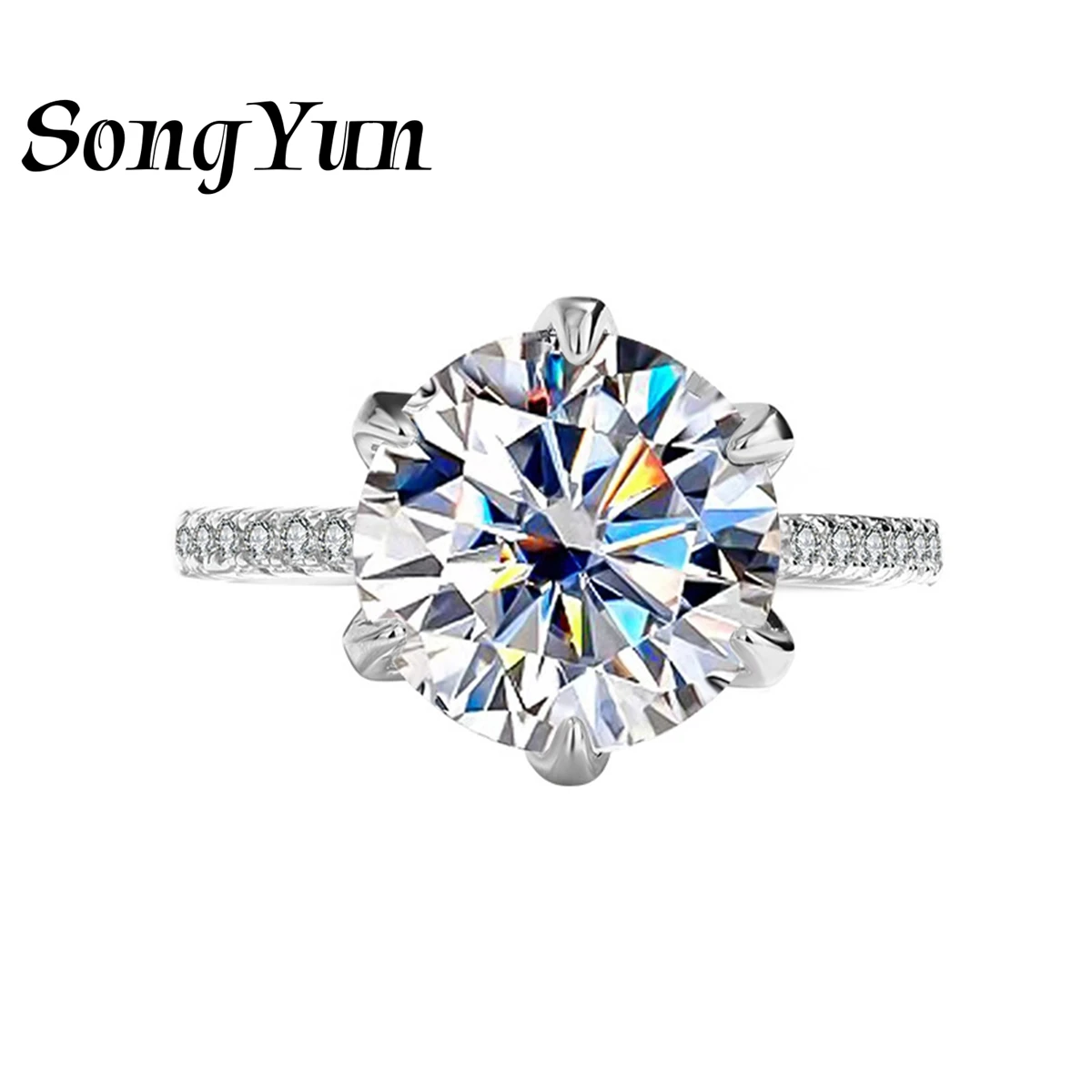 

SongYun Brand Jewelry 925 Sterling Silver Ring VVS1 Level D Color Moissanite Diamond Rings For Women Girls GRA Certificate