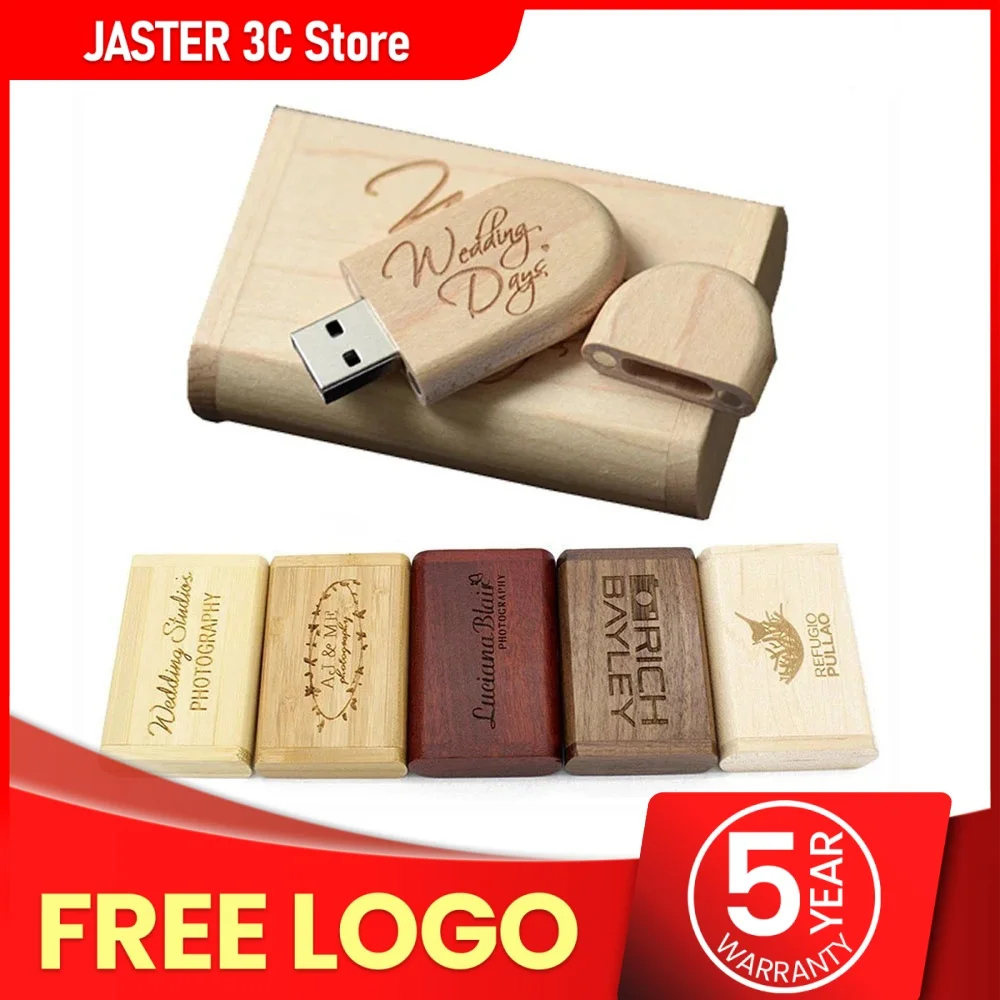 דיסק פלאש USB JASTER 2.0 בנפח 128GB עץ / במבוק עם לוגו חינם Pendrive 4GB 8GB 16GB 32GB 64GB מתנות לחתונה