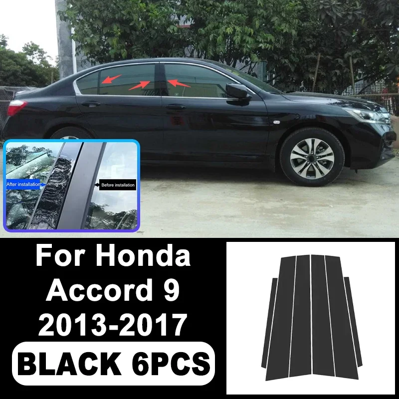 

For Honda Accord 9 2013-2017 Piano Black B C Pillar Stickers, Easy Install PC Window Trim Anti-Scratch Exterior Styling Parts
