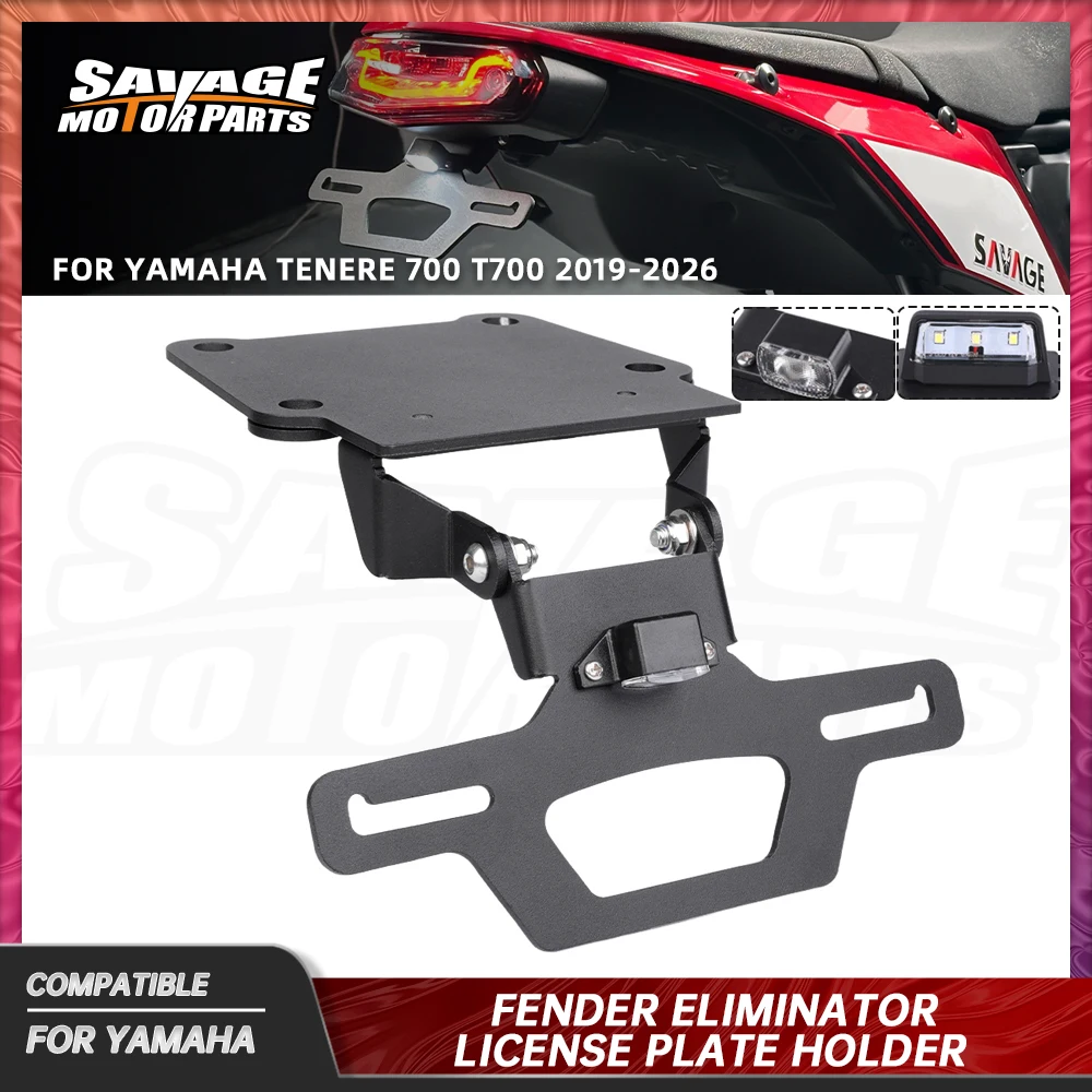 

T700 2026 Держатель номерного знака для Yamaha Tenere 700 World Rally Регулируемый фиксатор крыльев Задняя задняя рама Светодиодный светильник номерного знака