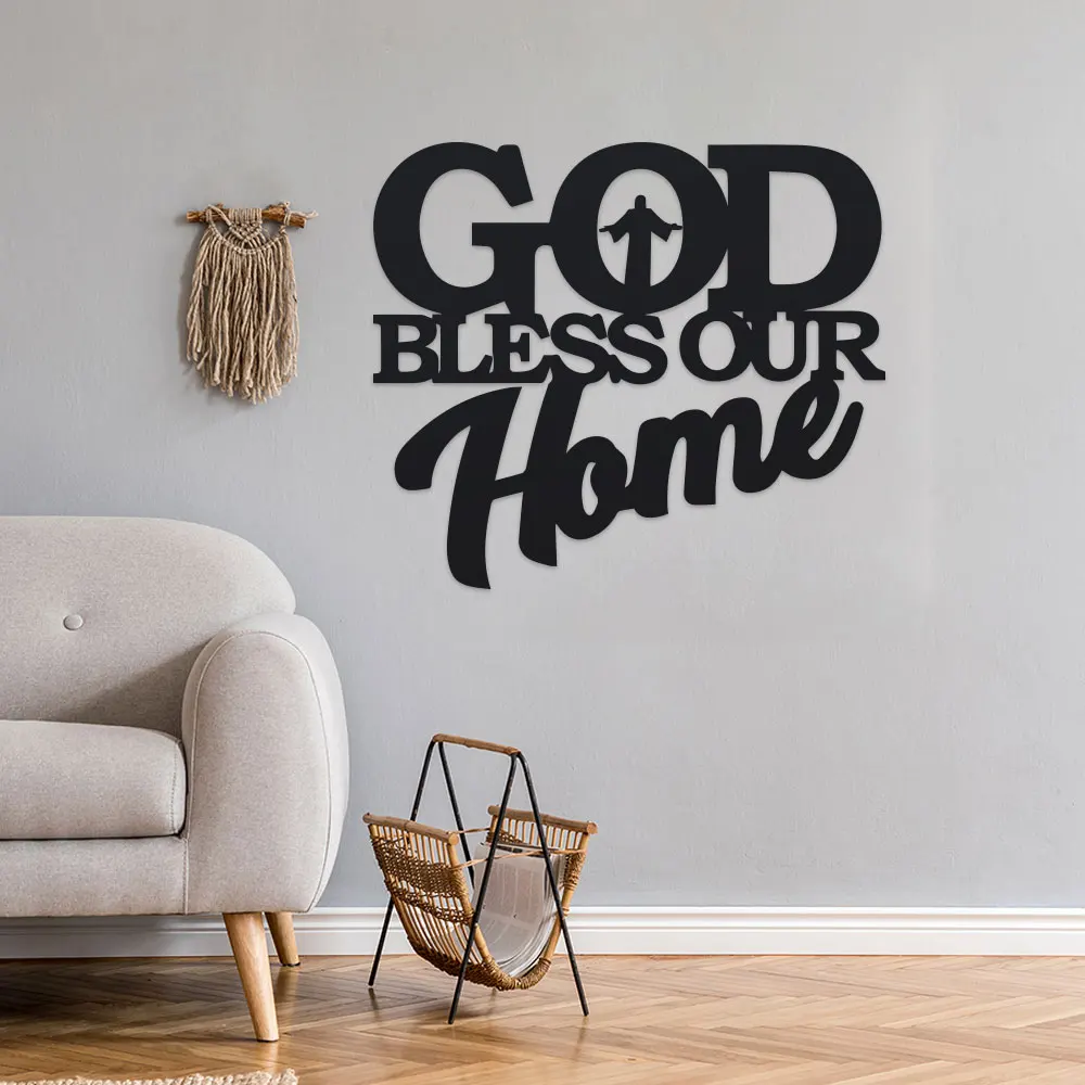 2D 1pc God Bless Home Sign, 1PC Metal Unique Wall Art, Home Decor, Wall Hanger, Scene Decor, Theme Party Decor, Car Decor