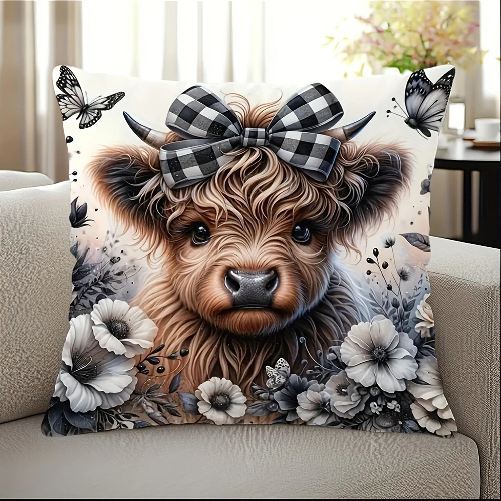 Cute Cow & Alpaca Pillow Covers , Used for sofa bedroom room dormitory home decoration cushion cover.