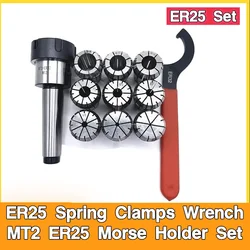 ER25 Spring Clamps 9PCS MT2 ER25 M12 1PCS ER25 Wrench 1PCS Collet Chuck Morse Holder Cone for CNC Milling Lathe Tool Set