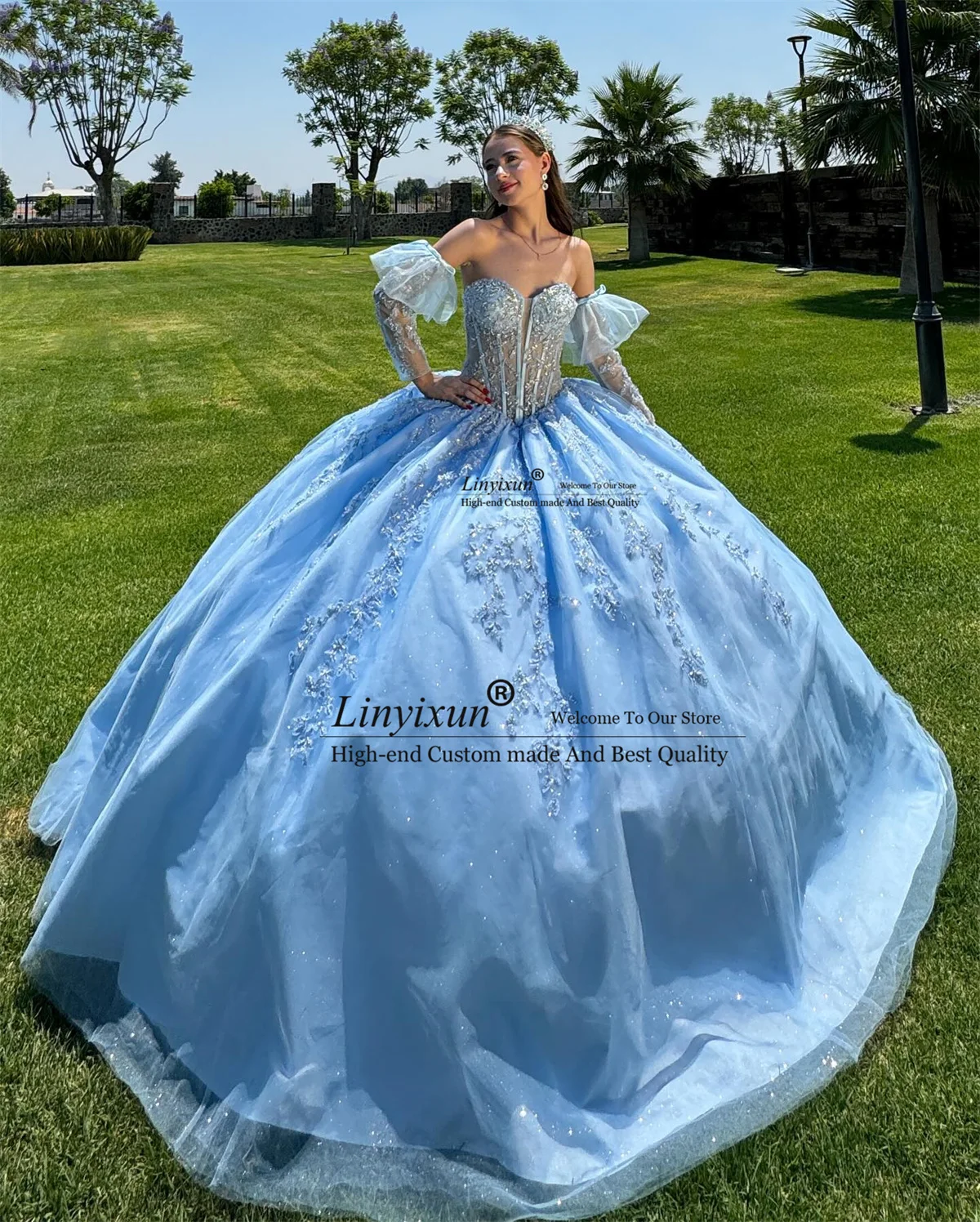 Mexican Ball Gown Quinceanera Dress With Appliques Lace Sequin Off Shoulder Vestidos De 15 Años Princess Birthday Sweet 16 Dress