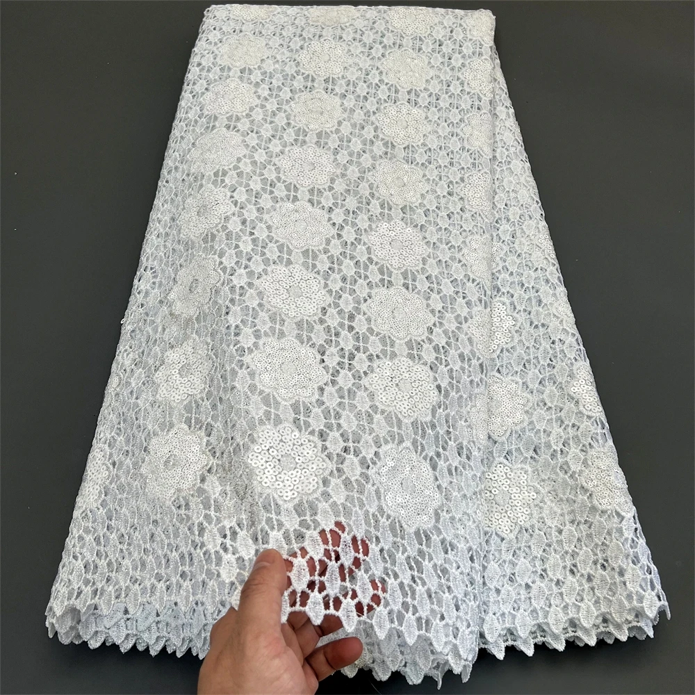 African Milk Silk Mesh Lace with Sequins 2024 French Net Lace Fabric Sewing Embroidered Lace Tulle Nigerian Women Wedding Dress