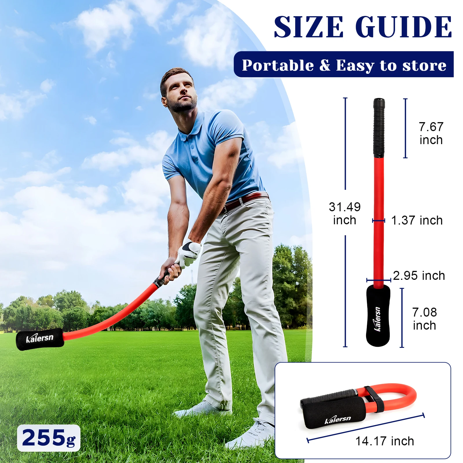 Kaiersn Golf-Schwungtrainer Weicher Stick für Anfänger Gestenkorrektur Kraftstab Schaumstoff-Schwungtrainer Golf-Trainingshilfe – Detail 1