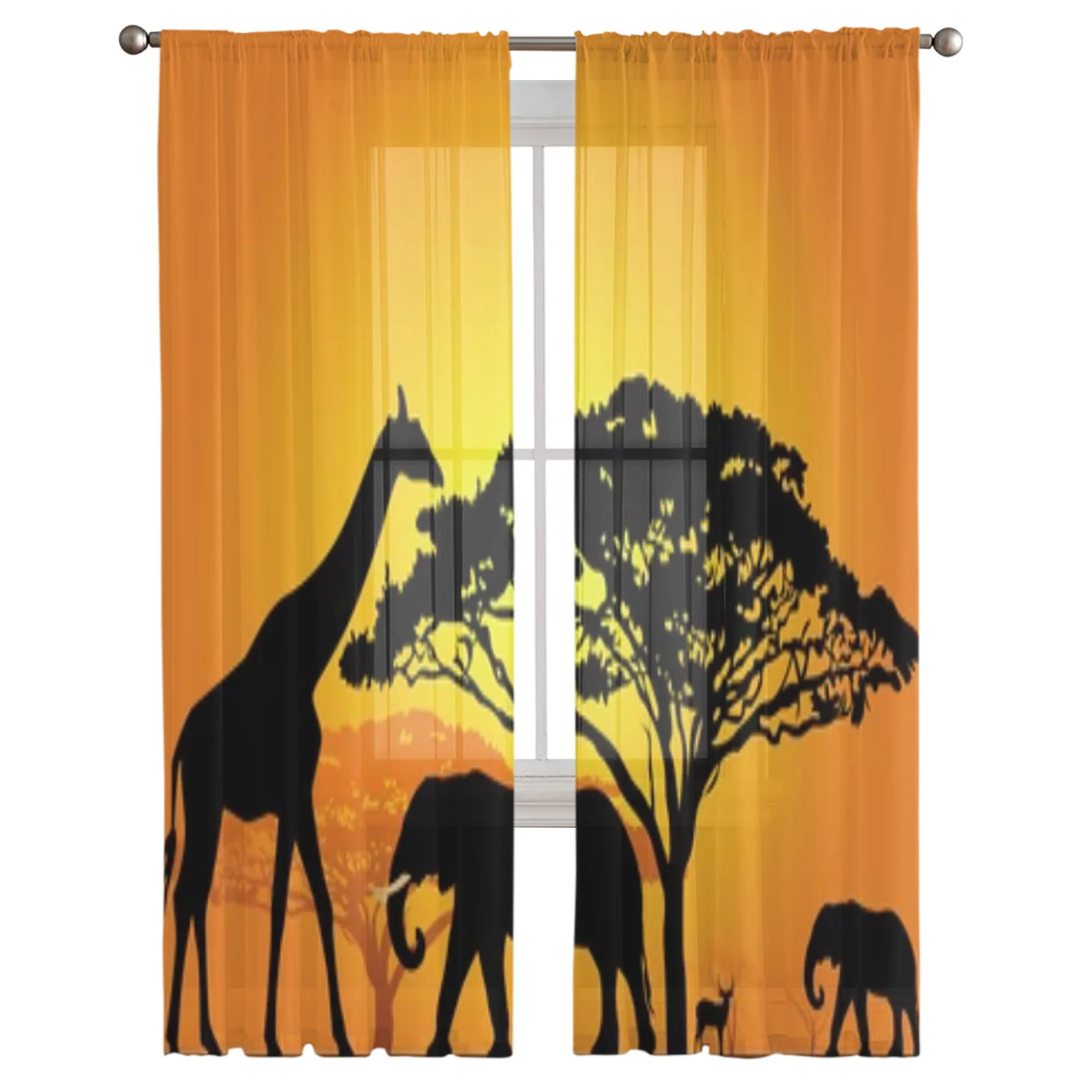 African Animals In The Savannah Sheer Curtains For Living Room Bedroom Kitchen Tulle Curtain Home Decorative Sheer Panels