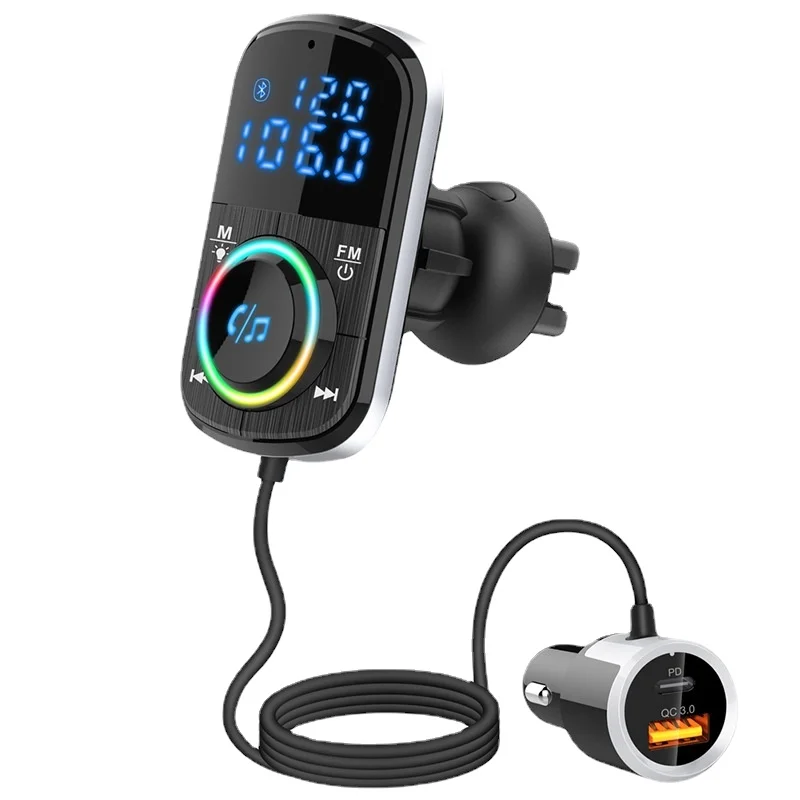 BC71 Car MP3 Bluetooth Player FM Transmitter with Hands-free Calling, Card Slot, QC3.0/PD Fast Charging, Car Charger, Car MP3