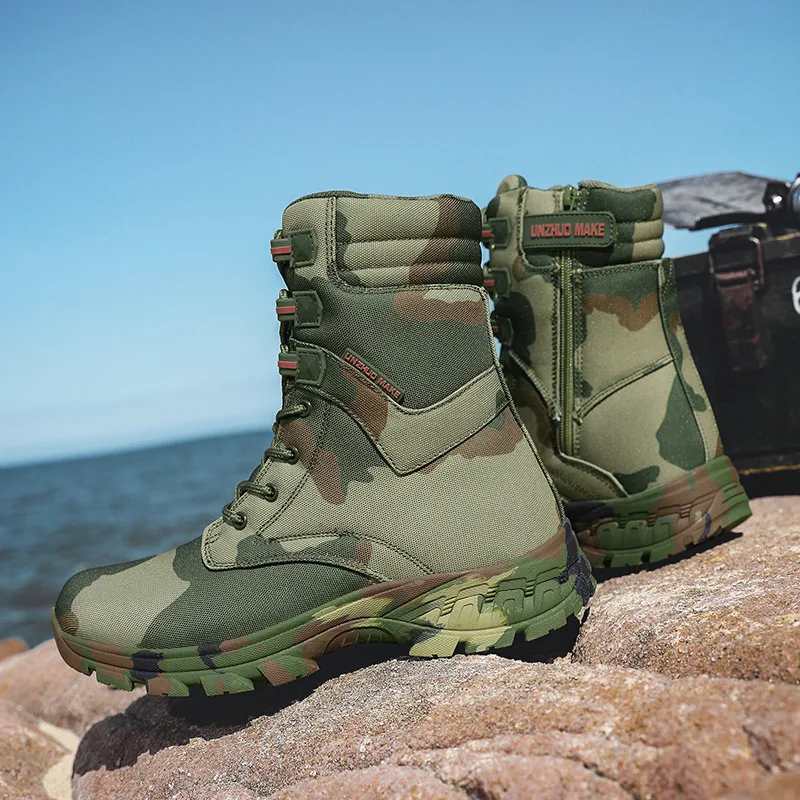 

Green Camouflage Men's Hiking Boots Thick Sole Waterproof Tactical Shoes Man High Quality Outdoor Boots For Men Large Size 46 47