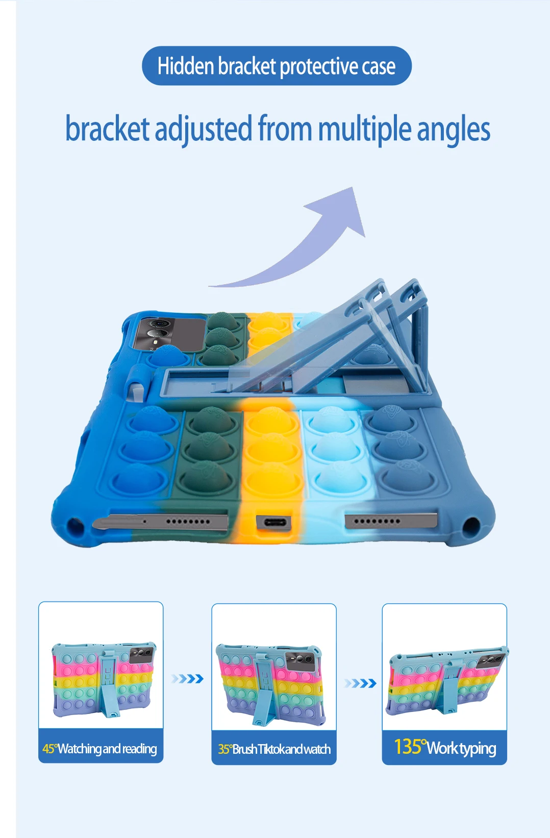 Funda de silicona suave con soporte ajustable para niños, cubierta con correa para el hombro, multiángulos, para Blackview Tab 90, WiFi, 2024, 10,92 pulgadas