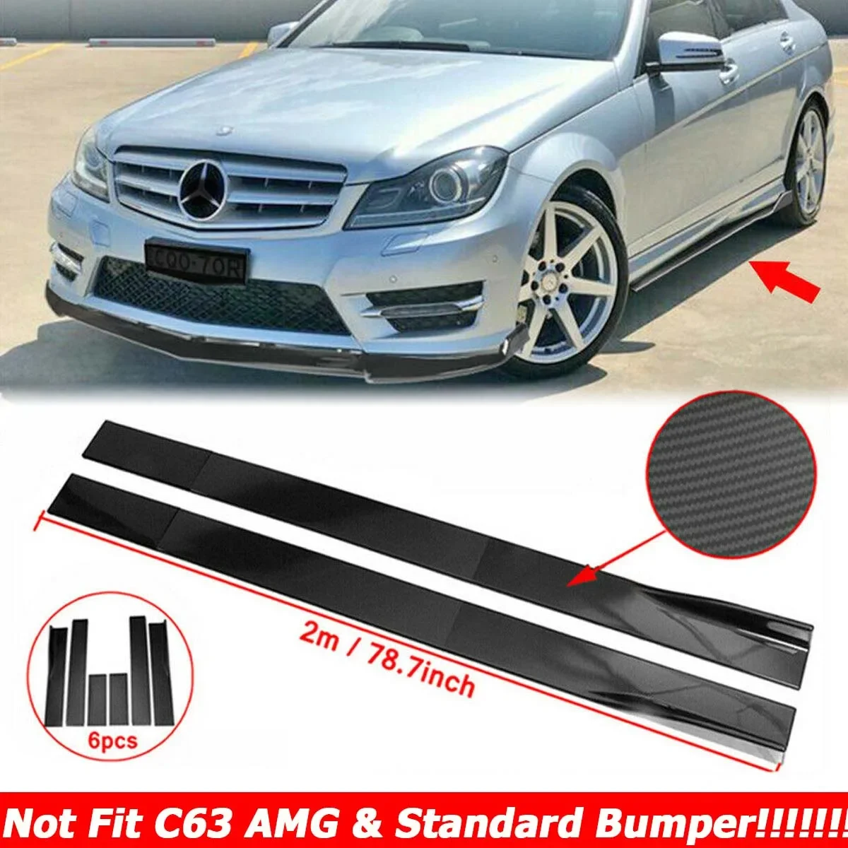 2M Side Skirt Universal For Mercedes W204 C180 C200 C220 C250 C300 Sport 2011-2014 Extension Winglet Rocker Car Accessories