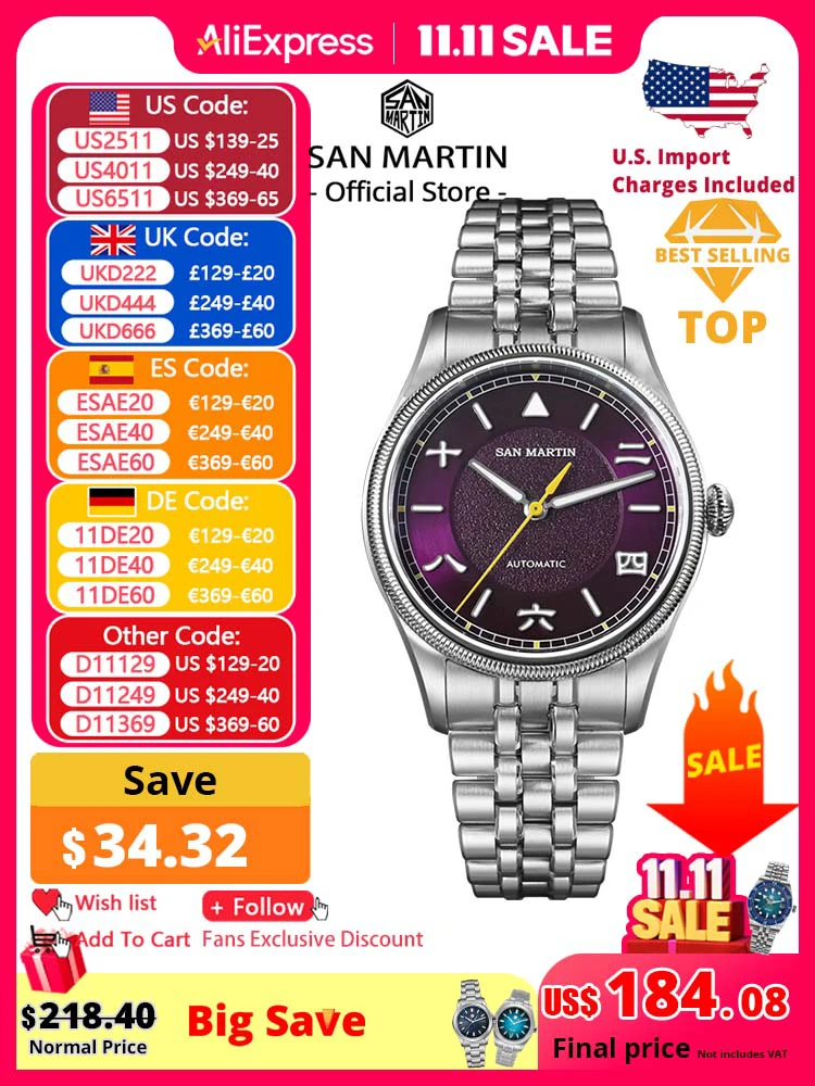 

San Martin 39.5mm Men Pilot Watch YN55 Automatic Mechanical Aviation Watches Chinese Style Original Design SN0033 Field Reloj