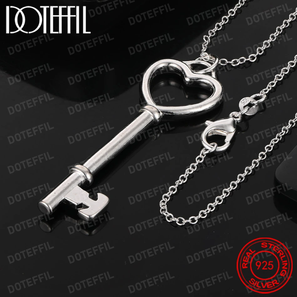 925 Sterling Silver Heart Key Pendant Necklace For Woman Man Wedding Engagement Party Charm Jewelry