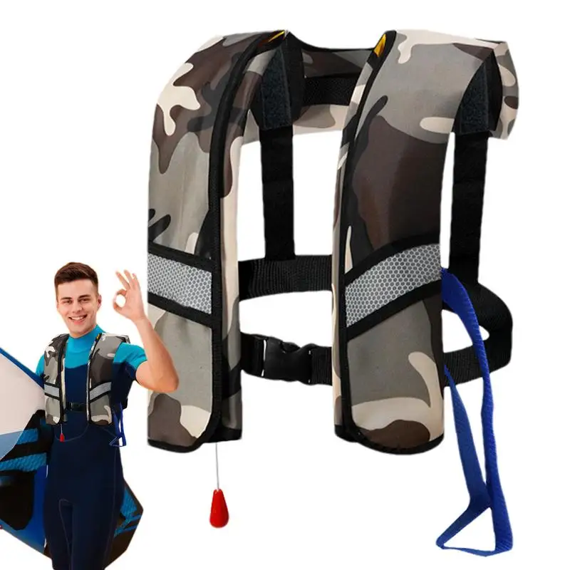 Life Vest Inflatable Adults Inflating Swim Life-Saving Vest Water Sports Jackets Buoyancy Aid With Fluorescent Reflectors For Ka