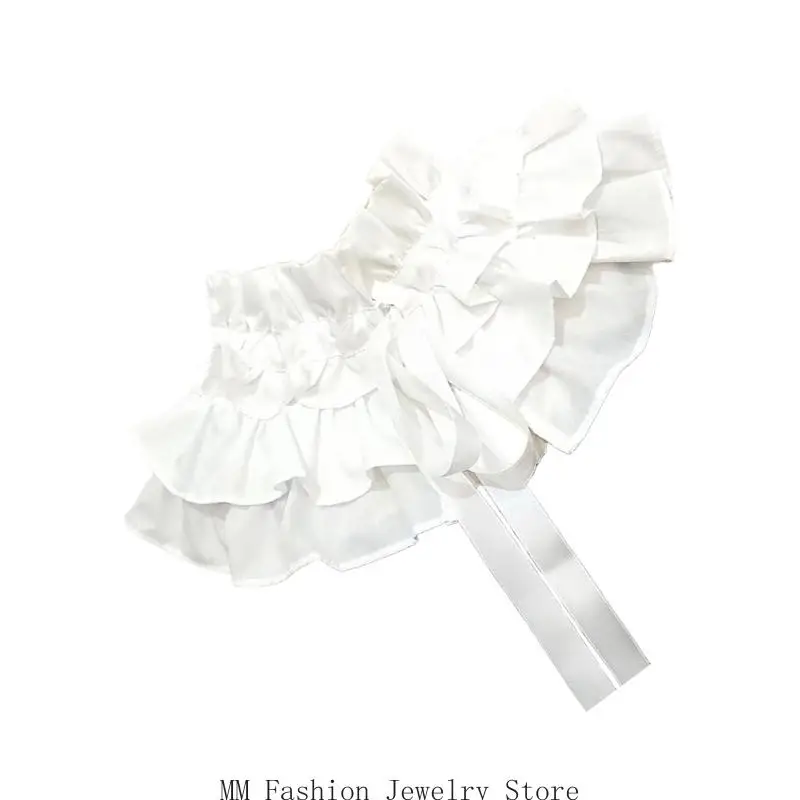 

D0UB Легкое украшение на шею с несколькими рюшами Удобный хлопковый аксессуар для повседневной носки