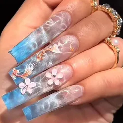 24Pcs Sweet Cool Spice Girl Press on Nails Black French Bow False Nails Y2k Star Glitter Diamond Nail Long Square Gel Fake Nails