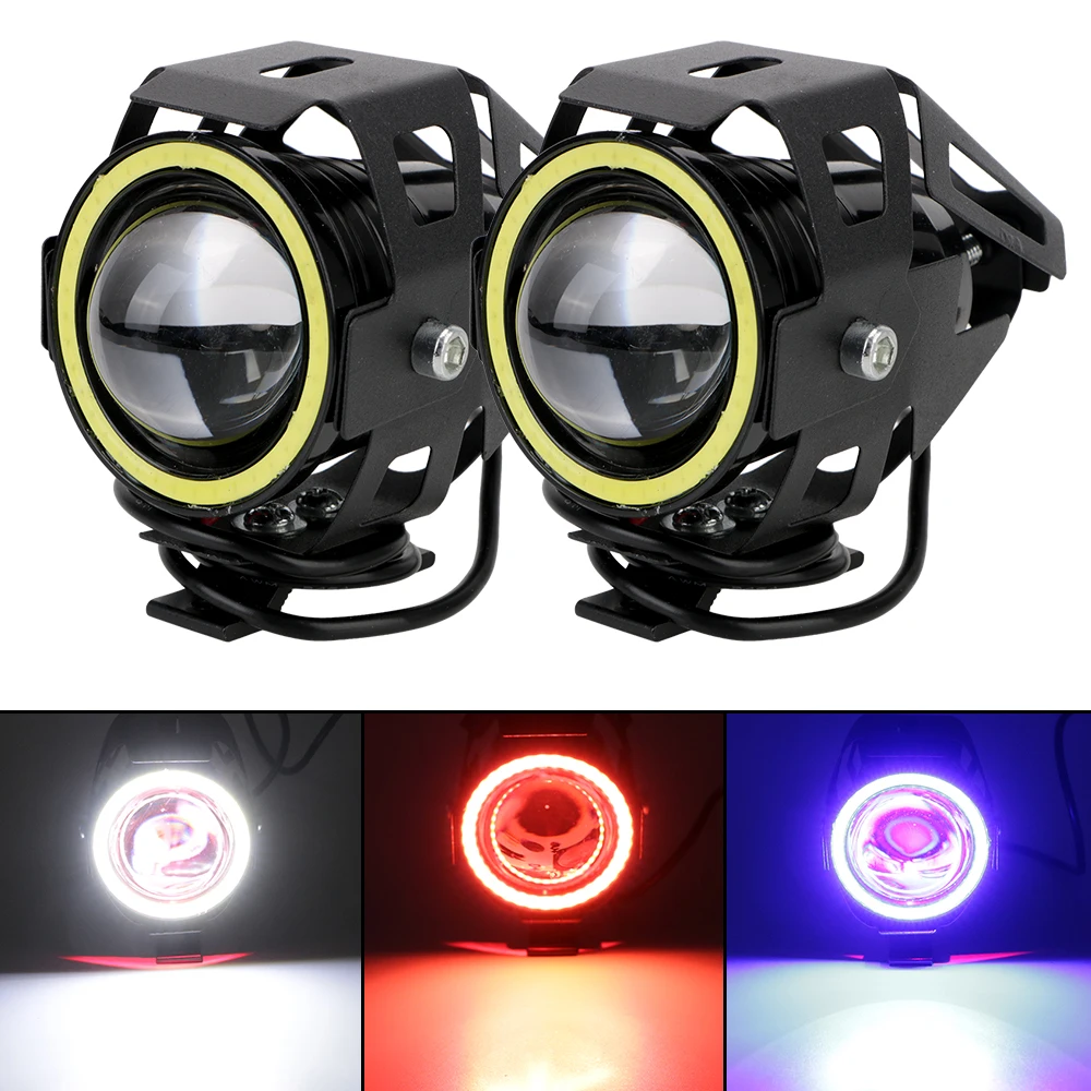 Faros delanteros para motocicleta, focos, lámpara LED auxiliar para motocicleta, 125W, U7, 2 unids/set, LED, Ojos de Ángel para motocicleta