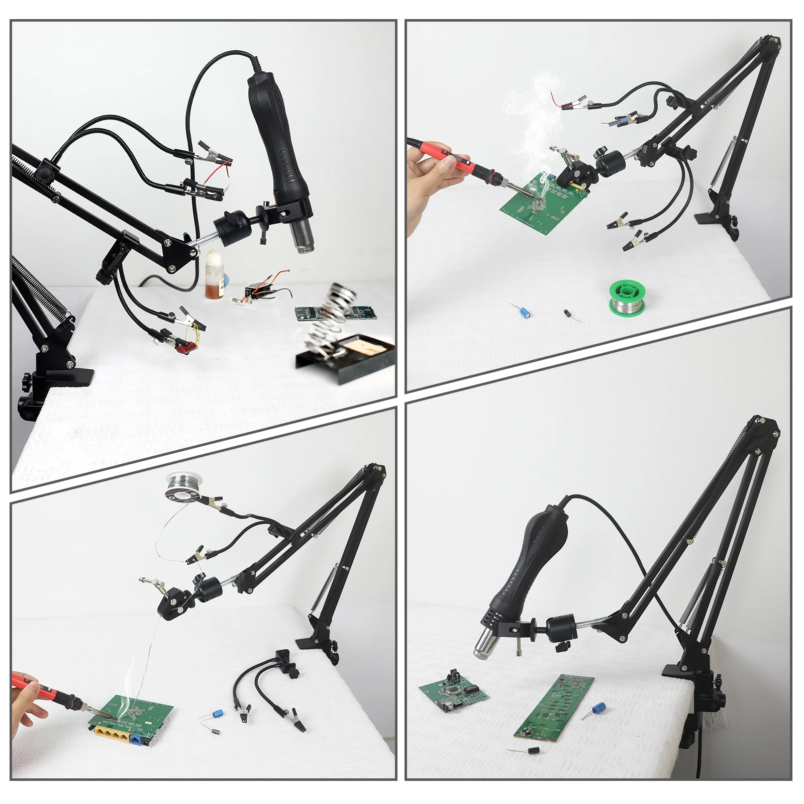 NEWACALOX 360° Rotatable PCB Motherboard Fixture Hair Dryer Holder Third Soldering Helping Hands Heat Gun Bracket Welding Tool