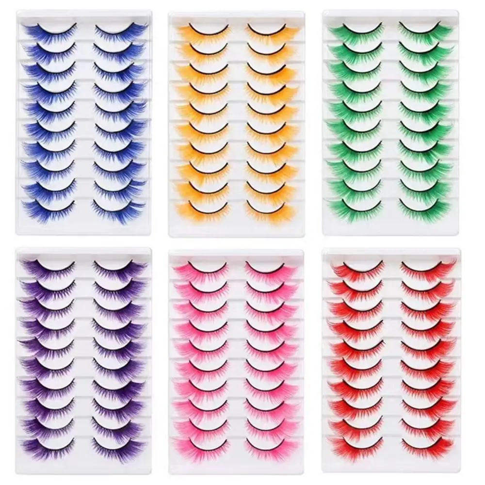 10 Pairs Colored False Eyelashes Thick Fluffy Lashes Eyelash Extension Cat Eye Eyelashes Curled Reusable 3D Mink Lashes Cosplay