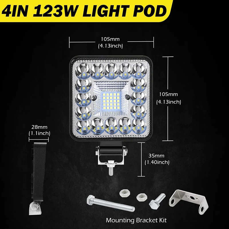 4Inch LED Spot Light for Truck,12V 24V LED Tractor Driving Light Square Work Flood Light Fog Light For SUV Golf Cart Lawn Mower