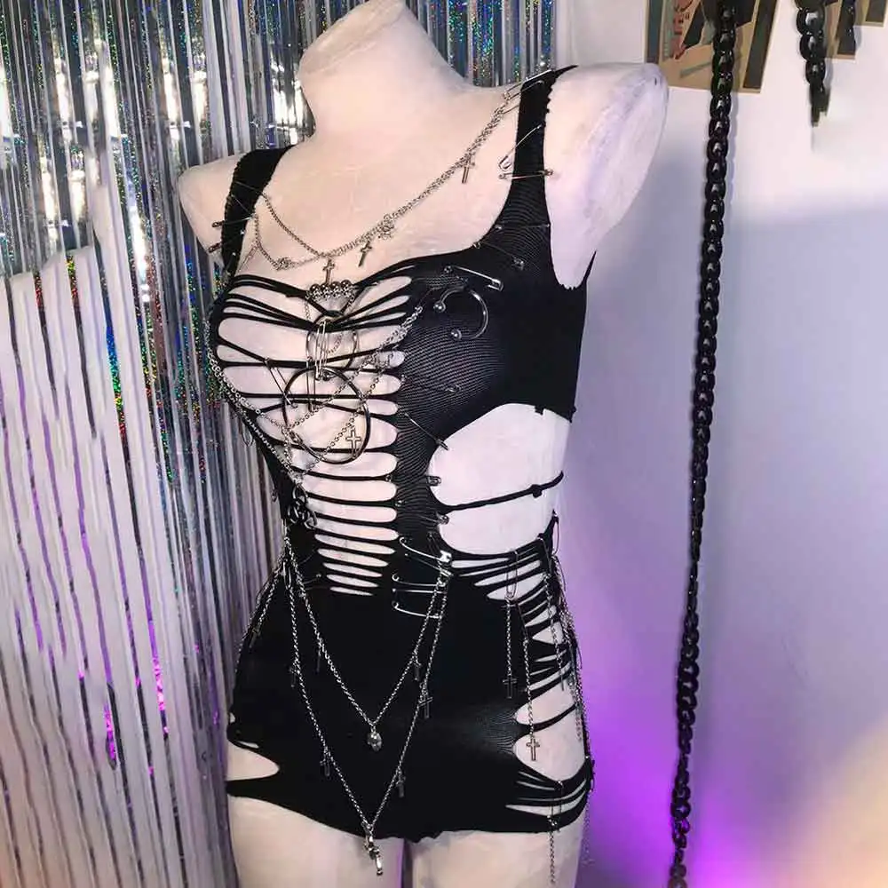 เสื้อผ้าสไตล์กรันจ์ กอธ พังก์ร็อก อีโม ฮาราจูกุ กอธิค ลายหัวกะโหลก ทำมือ ยุค 90s วินเทจ DIY โซ่ วัยรุ่น คาวาอี้ Y2K เสื้อติดเข็มกลัด อีเกิร์ล