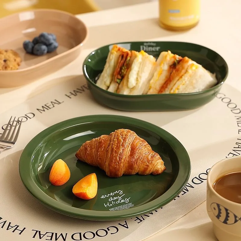 Korean Dishes,Oval Steak,Western Dishes, Afternoon Tea Utensils Ceramic Plate Home Western Food Round Dinner Plates Tableware