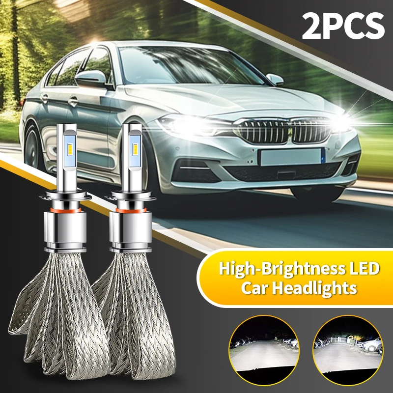 2PCS 96W H7 H4 H11 LED Car Headlight Bulbs H1 H8 H9 9005 HB3 9006 HB4 9012 6000K White CSP Chip Fanless No Fan Bulb Copper Strip