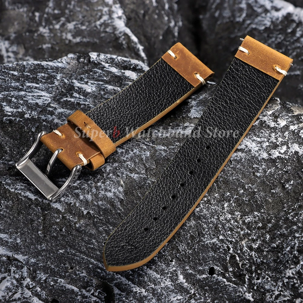 Vintage Ölwachs Leder Uhrenarmband für Seiko Handgefertigte Nähte Rindslederarmband für Omega Smartwatch Armband 18mm 20mm 21mm 22mm