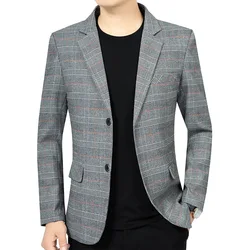 New Spring Men Plaid Blazers Jackets Business Casual Suits Coats High Quality Male Slim Blazers Jackets Striped Blazers Coats 4X