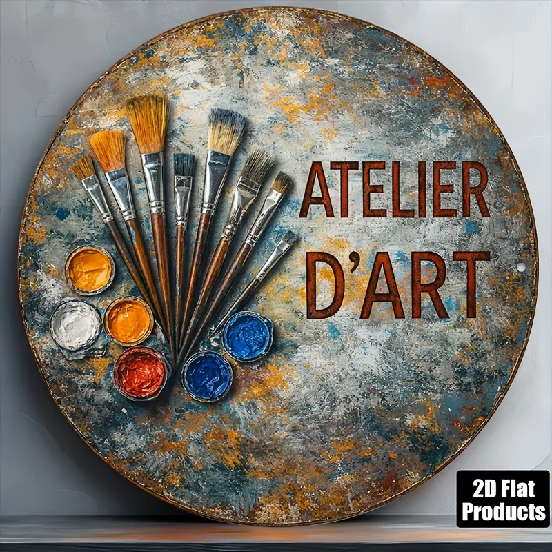 CIFBUY Vintage 2D Round Aluminum Wall Art Waterproof Art Studio Decor for Cafe Bar