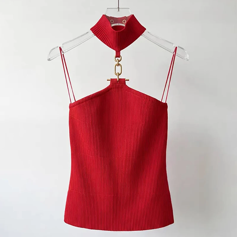 Women's vest New elastic knitted slim fit sleeveless top for spring 2026 Sexy backless hanging neck women's corset y2k tanks top