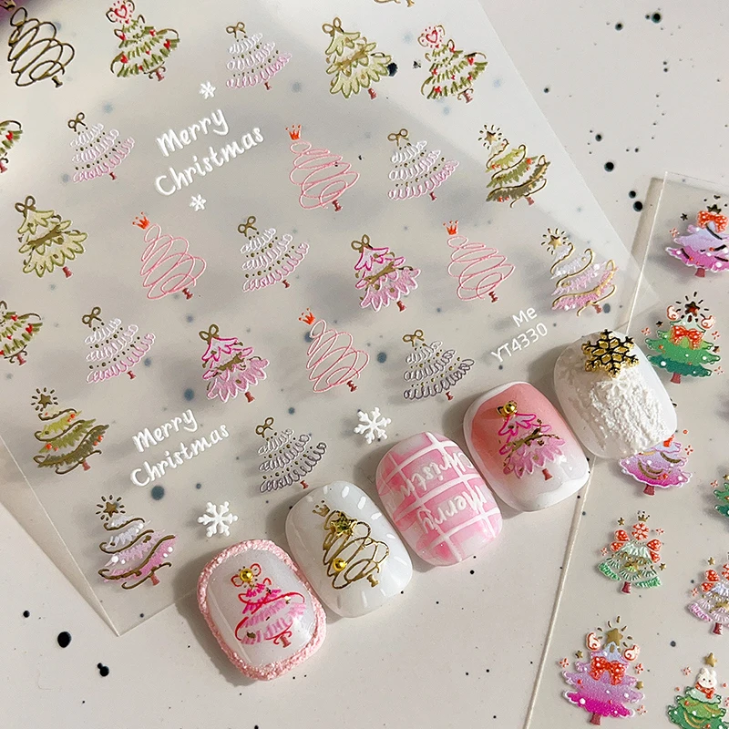 Vergoldete Weihnachtsbaum Nail Art Aufkleber Cartoon Kaninchen Schneeflocke Weihnachtsdekoration DIY Maniküre Aufkleber