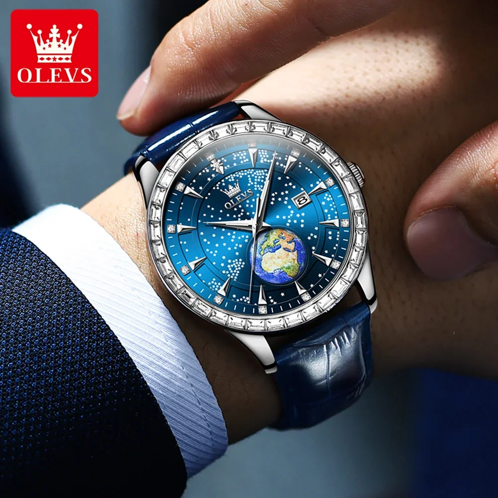 OLEVS 9967 Fashion Quartz Watch For Men, Waterproof Stainless Steel Strap Star dialMen Wristwatches Calendar