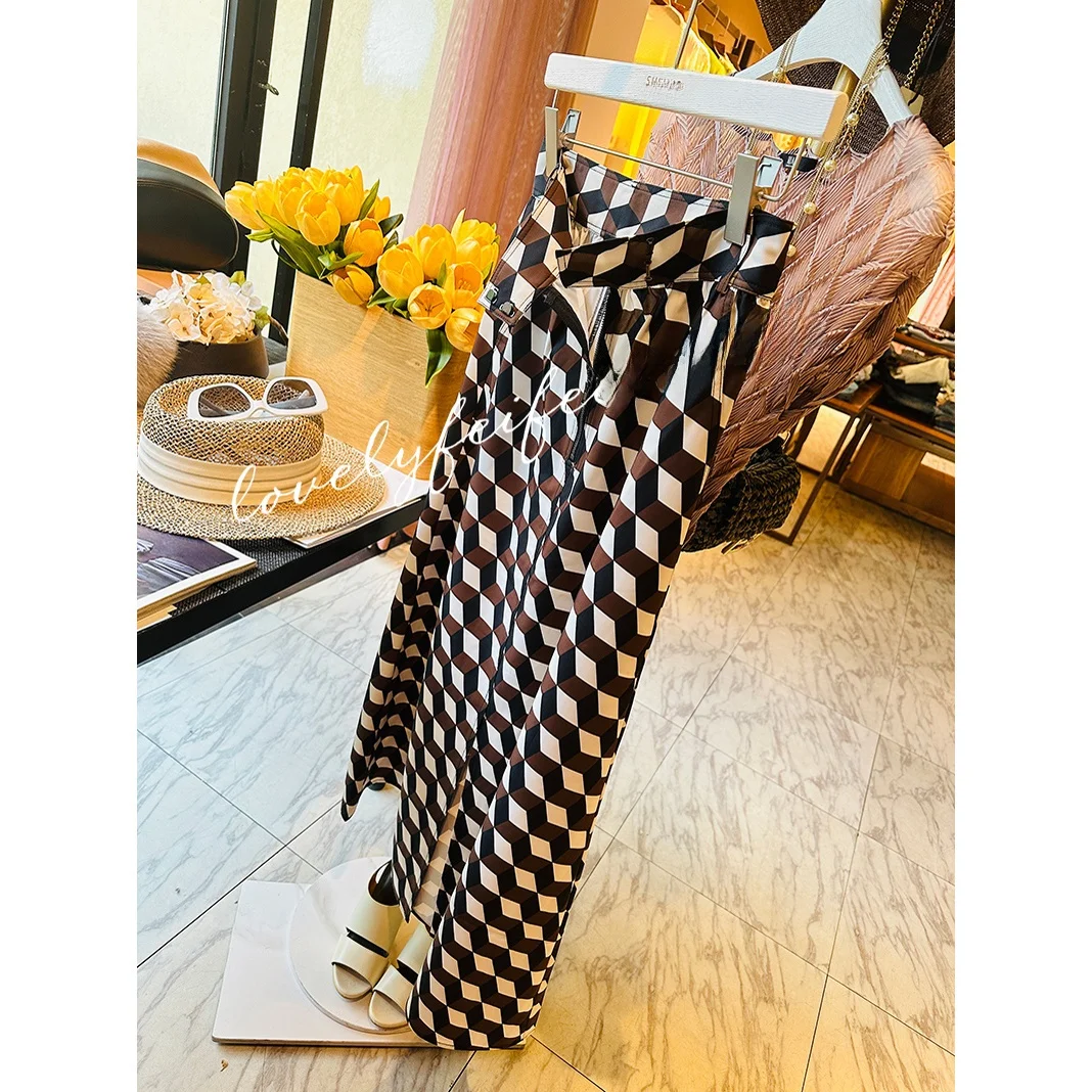 

Coffee Geometry Long High Waist Skirt Ele Thinming f Body Skirt Street Sle H-ape Polyester Fiber Spring 2023
