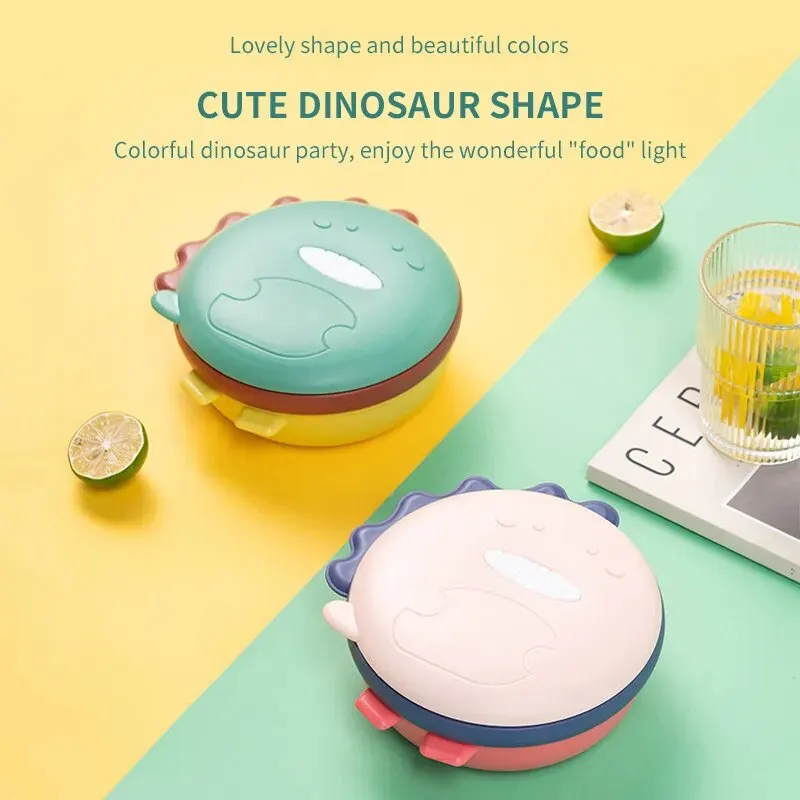

New Cartoon Baby Stainless Steel Lunch Box For Kids Dinosaur Compartmentalized Heated Water Insulation Children's Cutlery Food