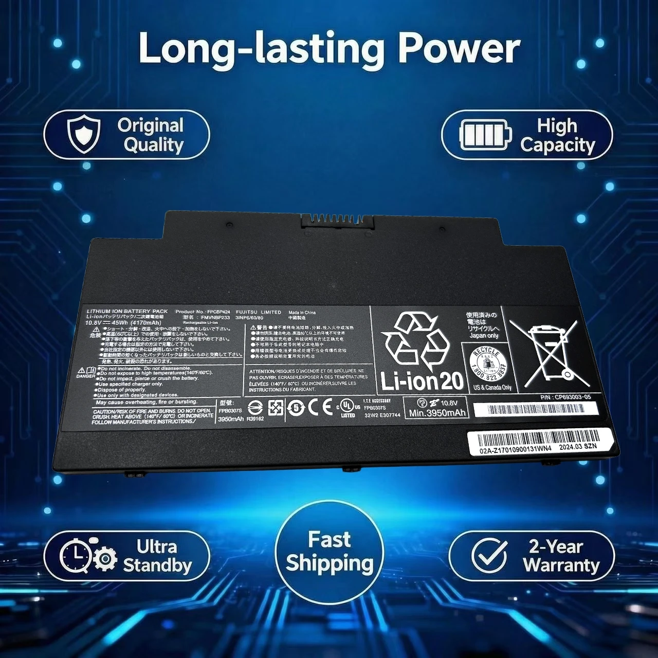 Original FPCBP424 FPB0307S Laptop Battery For Fujitsu LifeBook A556/G AH77/S/M A3510 FMVNBP233 CP700538-01 CP641484 CP693003-03