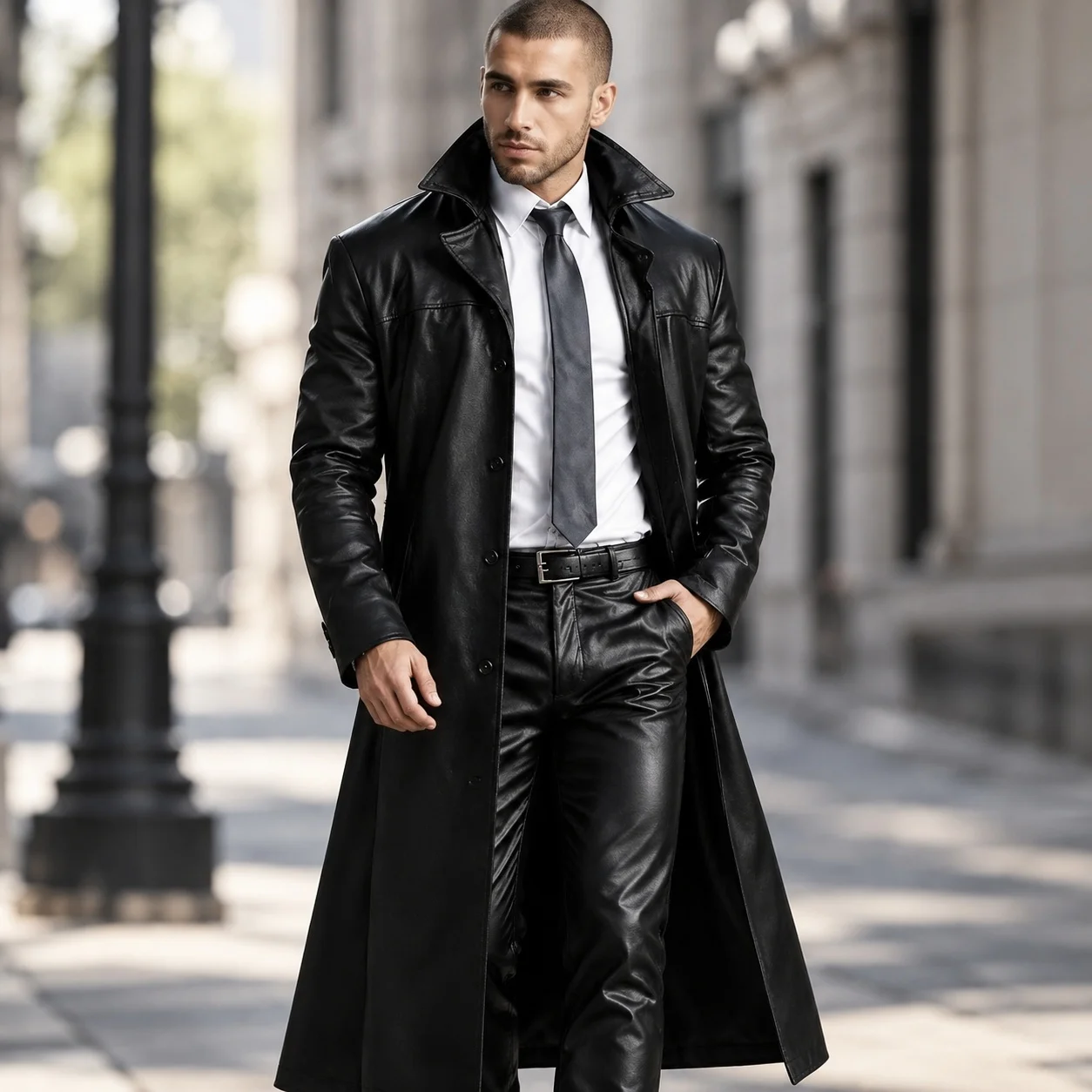 Casual Outwear Coat for Men with Sewn Topstitching Long Length Single Breasted Button Front Commuter Jacket Spring Autumn