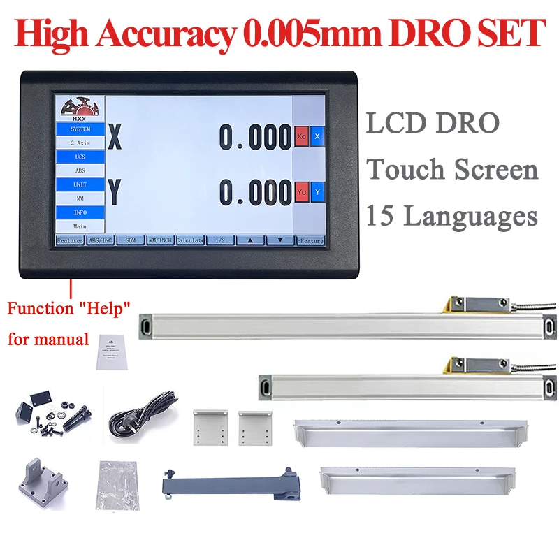 15 Languages GCS910-2 2 Axis LCD DRO Touch Screen Digital Readout DRO and 5U/1U Ruler Linear Scale Encoder For Lathe Millilling