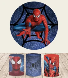 Round Circle Background Hero Spiderman Cartoon City Girl Backdrop Boys Birthday Party Table Cover for Photo Studio