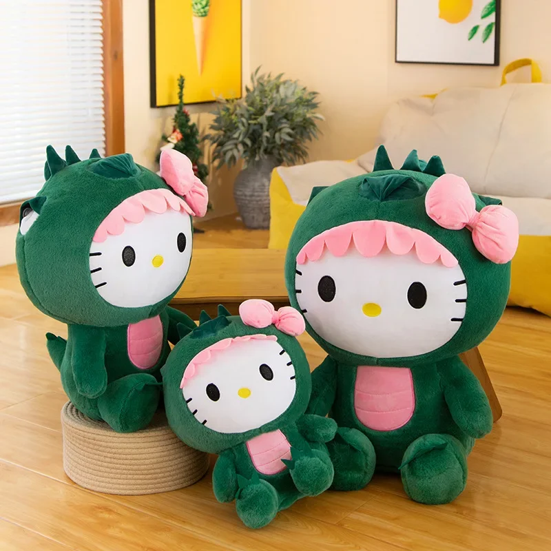 35/50/65cm Sanrio Kawaii Hallo Kitty Cosplay Dinosaurier Plüsch Spielzeug Cartoon Puppe Dekoration Schlaf Wurf kissen Kinder Geburtstags geschenk