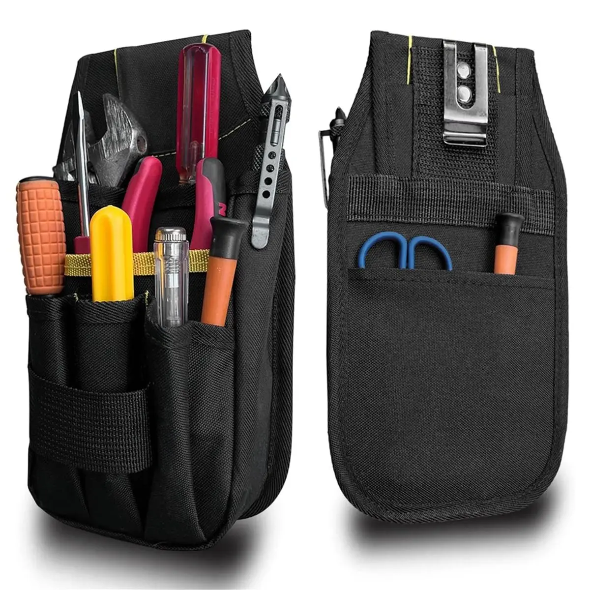 Tool Pouch with Belt Clip Multi-Pocket Organizer Tool Storage Bag Metal+Plastic+Cloth
