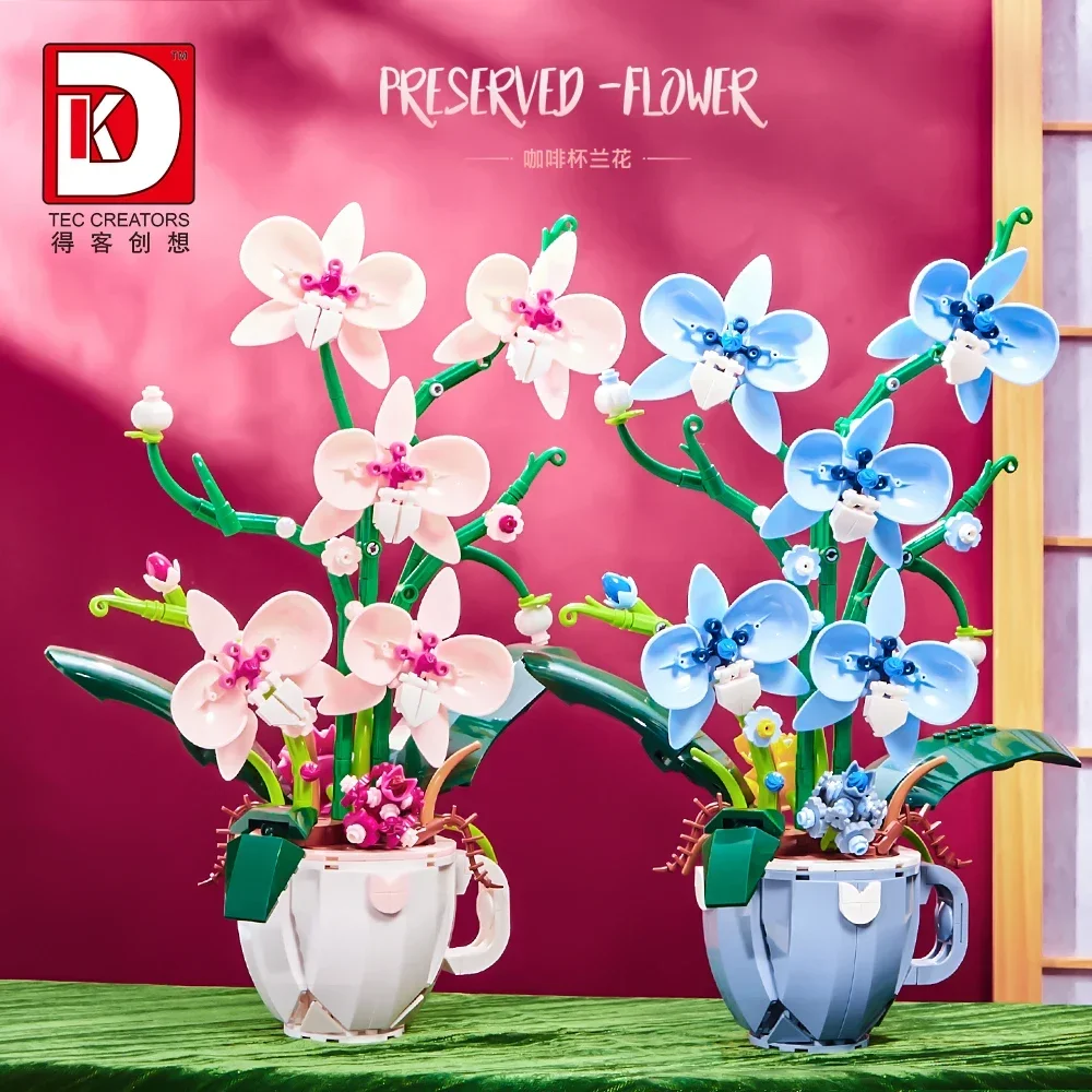 Plant Parent Yearly - MOC Bausteine Orchideen-Blumenstrauß Blumen-Bonsai-Pflanzenmodell Ziegelsteine DIY