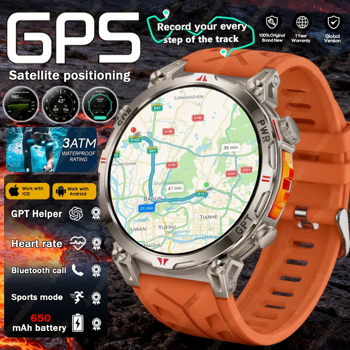 New Professional GPS Sports Smart Watch Outdoor RIDE Run GPS track Swim Watchs Compass Altimeter 3ATM Sports Smartwatch Men