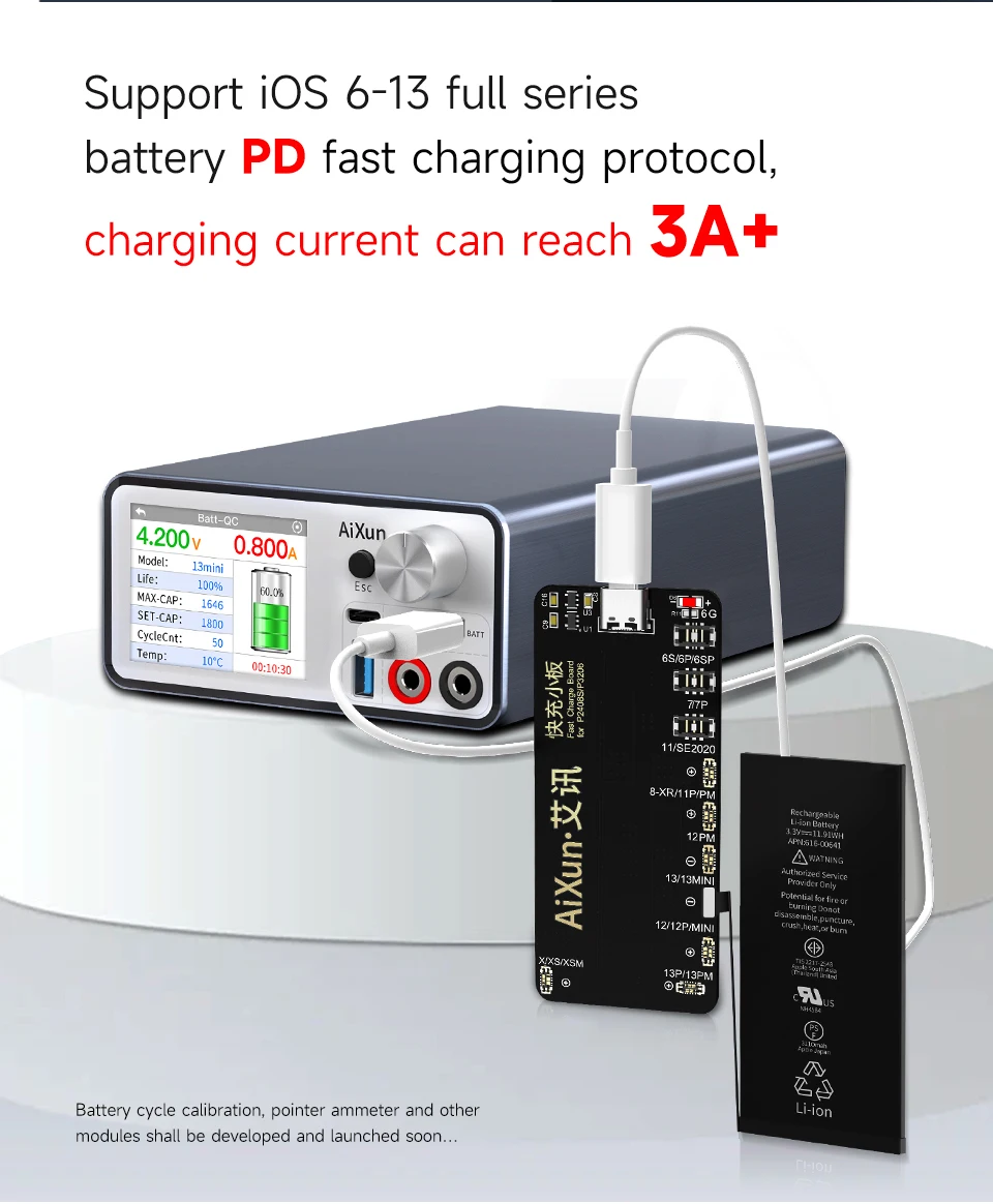 AiXun P2408S 24V/8A DC Adjustable Power Supply for iPhone 7-13 Pro Max Phone Power on Battery Fast Charging Data Calibration