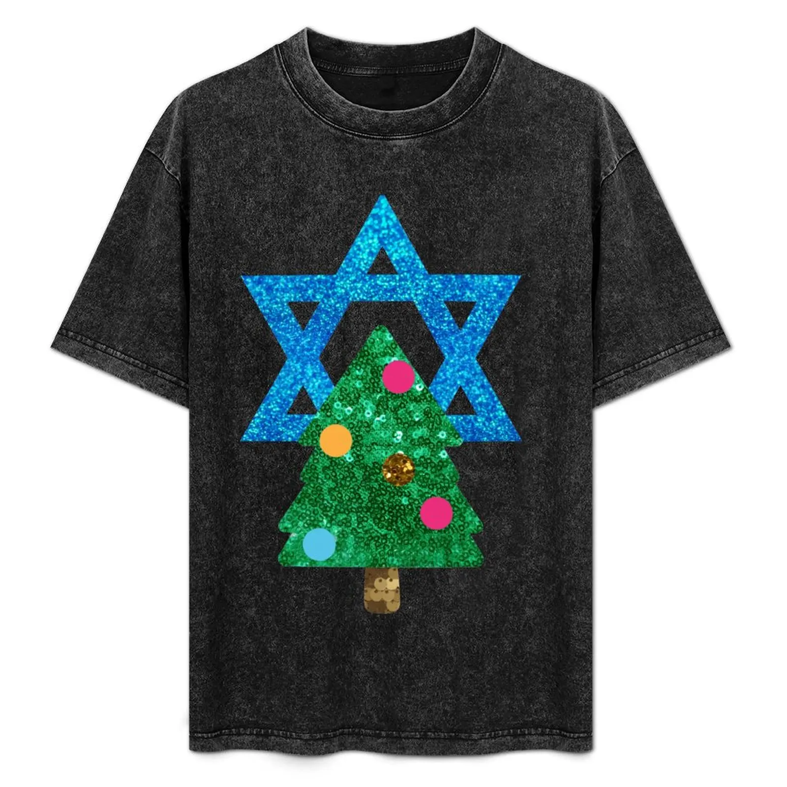

glitter print christmukkah hanukkah T-Shirt Casual Minimalist Short Sleeve Top