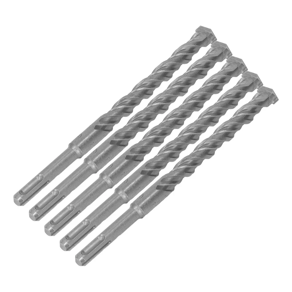 5pcs Carbide Tip Rotary Hammer Drill Bits 2 Flute Spiral 16mm Diameter Carbide Tipped Masonry Bits SDS Plus Shank