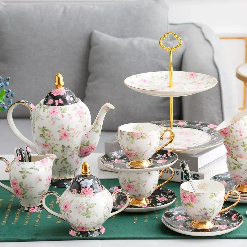 Pásztor- virágos Csont China Tea állítsa felső Porcelán Kávé állítsa Agyagművesség Izzítócsésze Tej Kanna Cukroz tál teatime Teáskanna Tea Átvágás coffeeware